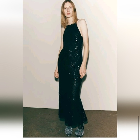 Zara Dresses & Skirts - Zara * sequin long dress gown black midi maxi, S